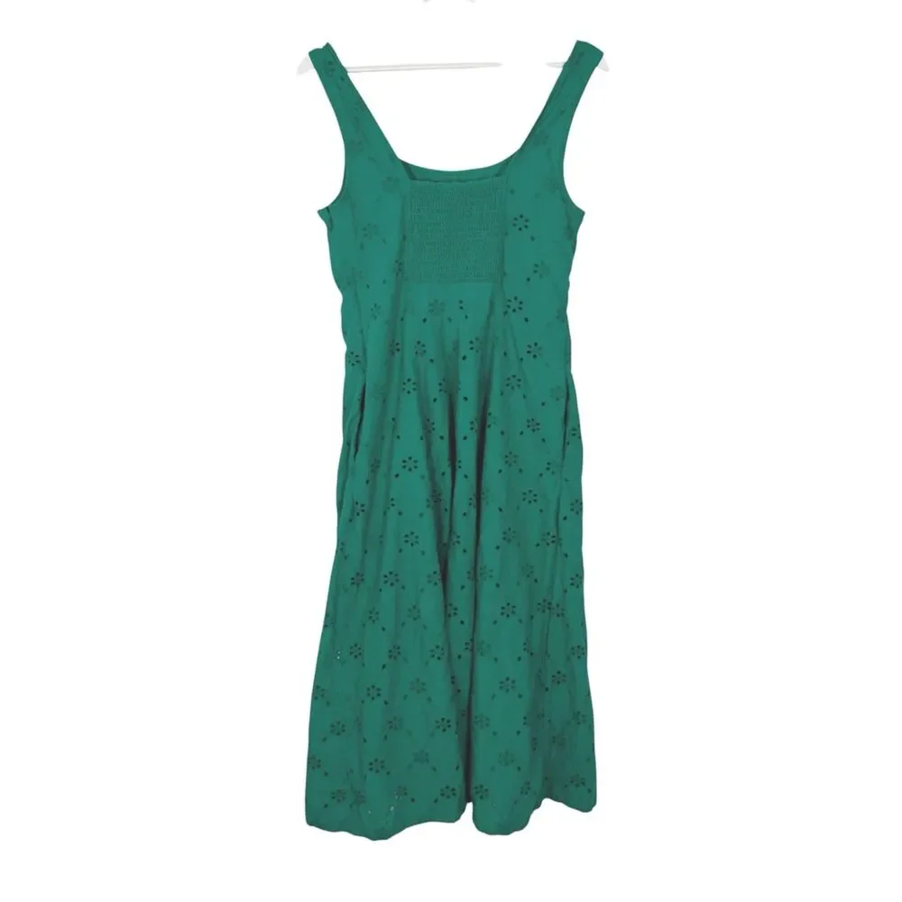 J.Crew Factory Eyelet Embroidered Midi Dress Emerald Beryl Green Size 10 CS891